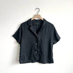 Quince Black 100% Linen Short Sleeve Button Down Shirt Womens M